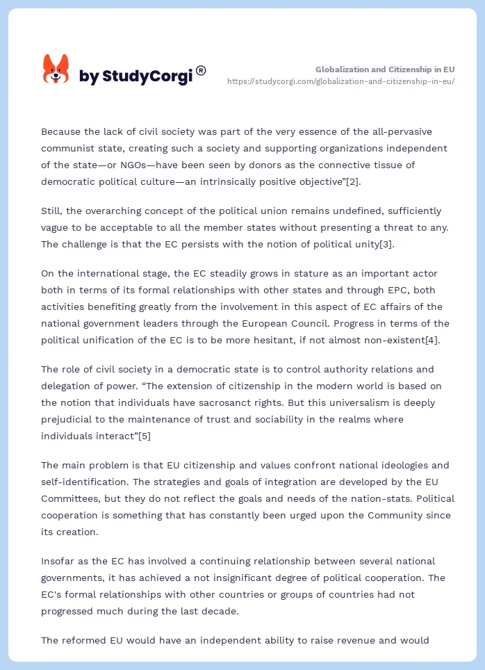 Globalization and Citizenship in EU. Page 2