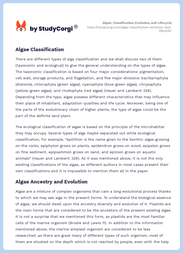 Algae: Classification, Evolution, and Lifecycle. Page 2