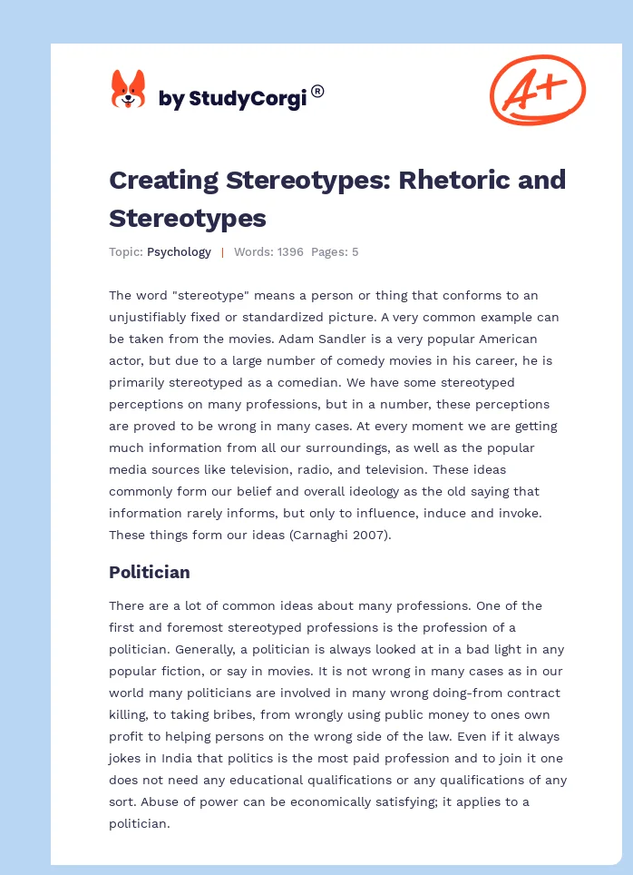 Creating Stereotypes: Rhetoric and Stereotypes. Page 1