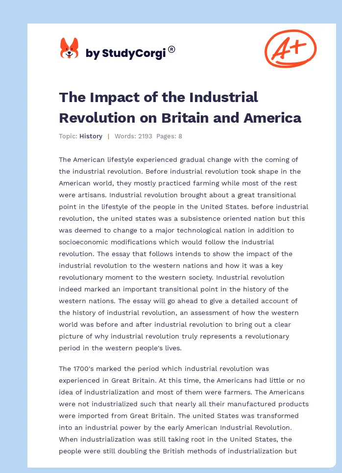 The Impact of the Industrial Revolution on Britain and America. Page 1