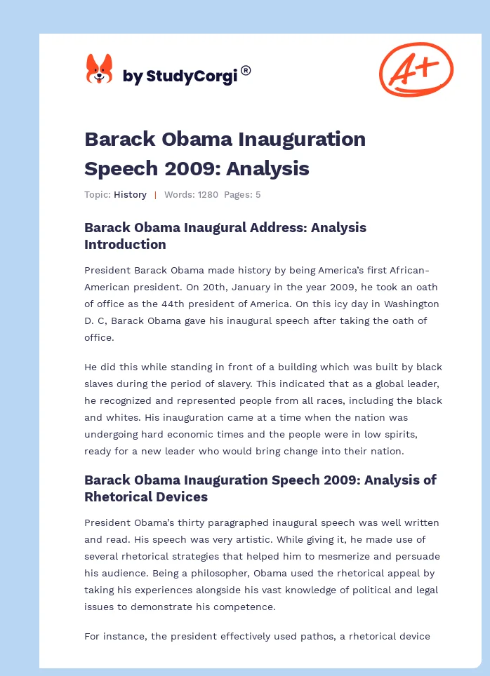 Barack Obama Inauguration Speech 2009: Analysis. Page 1