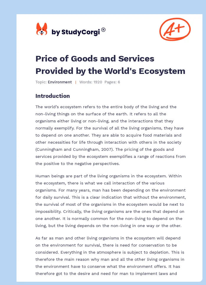 Price of Goods and Services Provided by the World's Ecosystem. Page 1