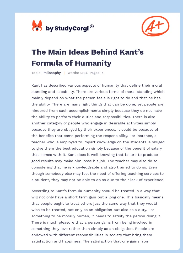 The Main Ideas Behind Kant’s Formula of Humanity. Page 1