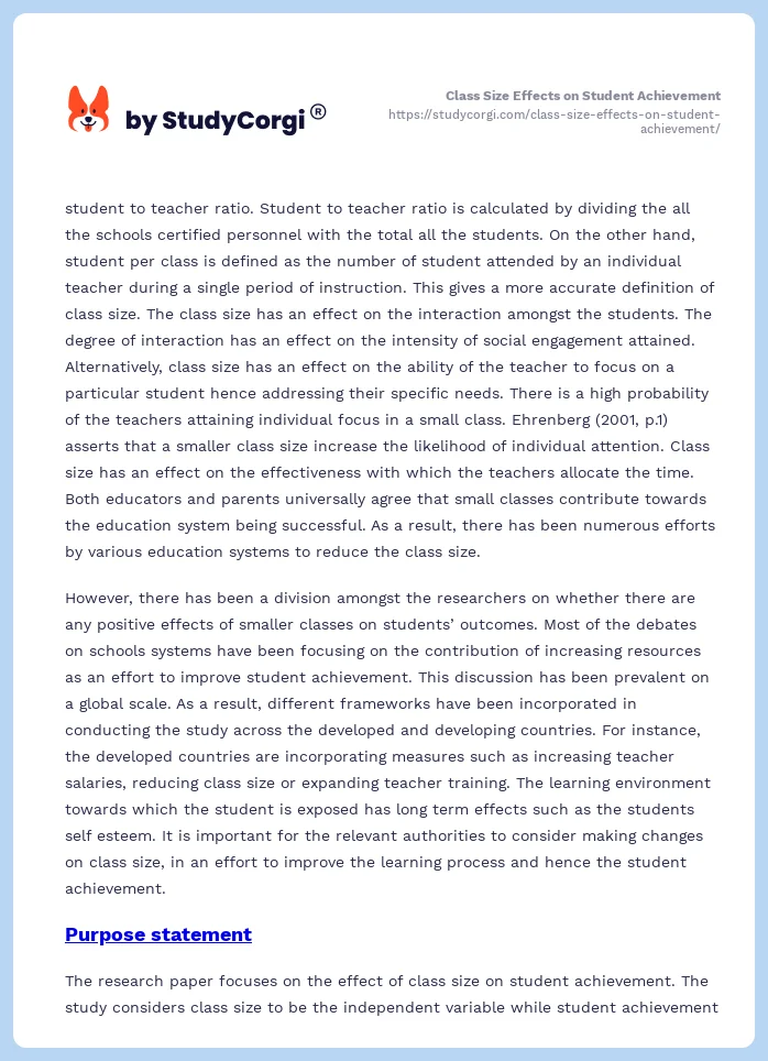 Class Size Effects on Student Achievement. Page 2