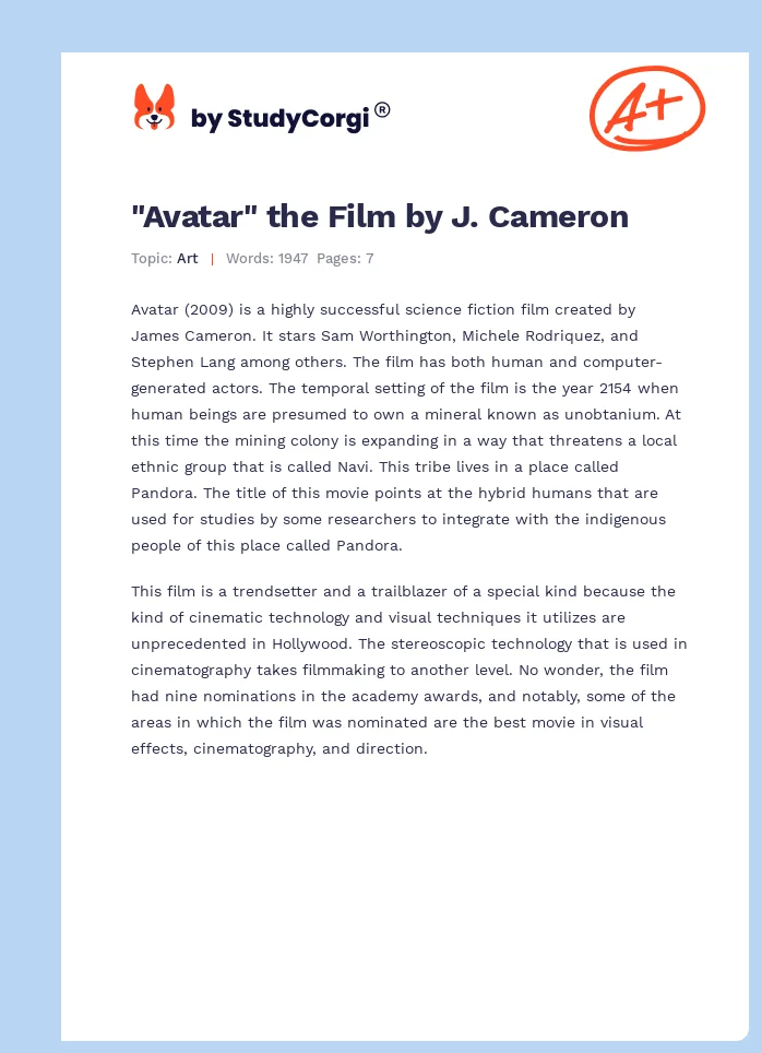 "Avatar" the Film by J. Cameron. Page 1
