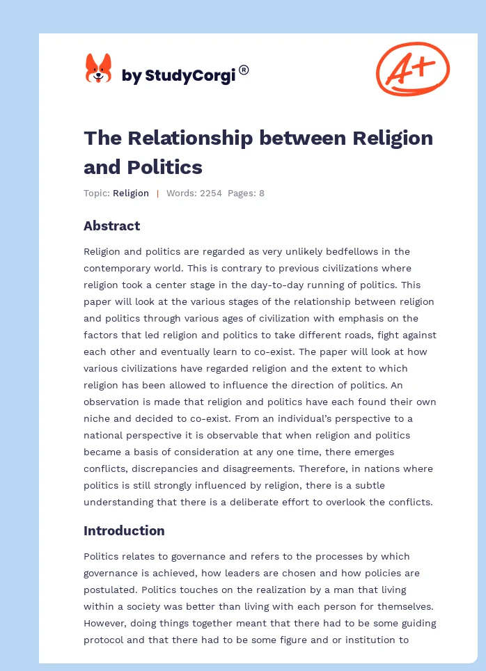 The Relationship between Religion and Politics. Page 1
