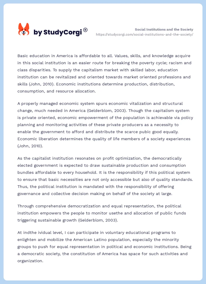 Social Institutions and the Society. Page 2