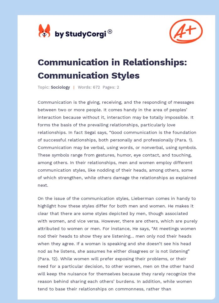 Communication in Relationships: Communication Styles. Page 1