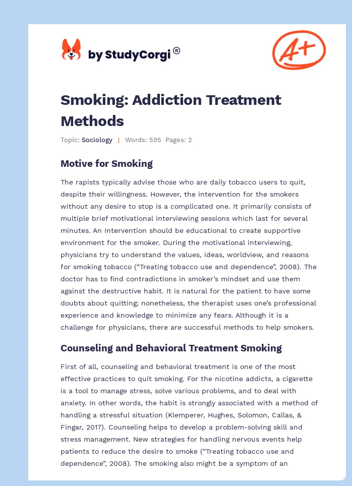 Smoking: Addiction Treatment Methods. Page 1
