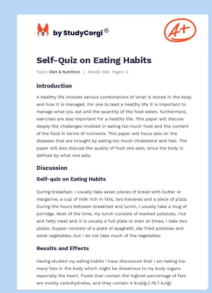 Self-Quiz on Eating Habits. Page 1