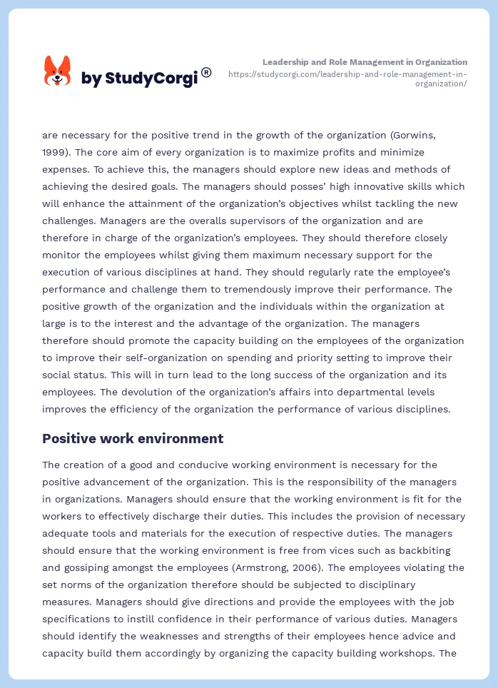 Leadership and Role Management in Organization. Page 2