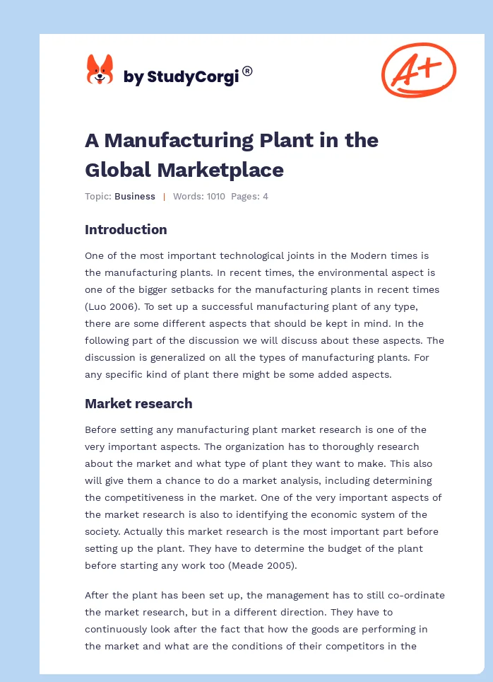 A Manufacturing Plant in the Global Marketplace. Page 1