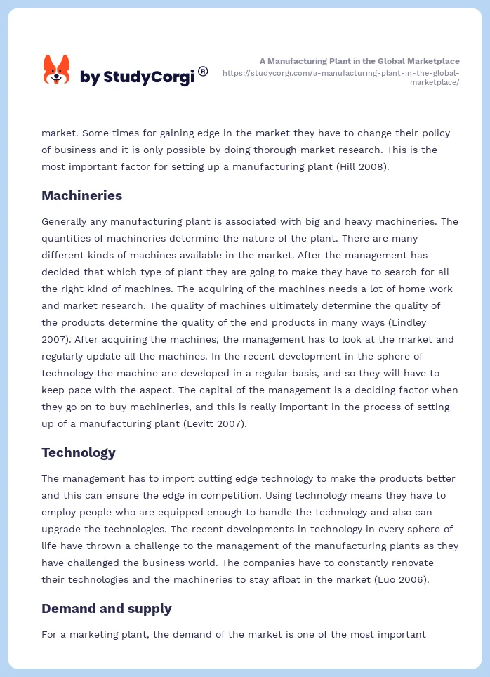 A Manufacturing Plant in the Global Marketplace. Page 2