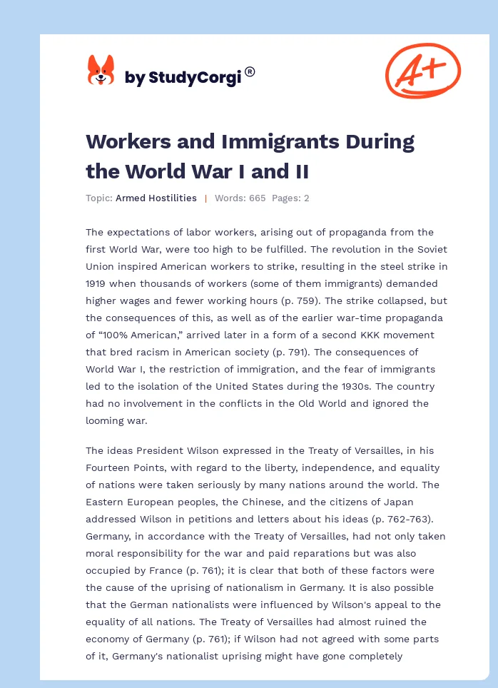 Workers and Immigrants During the World War I and II. Page 1