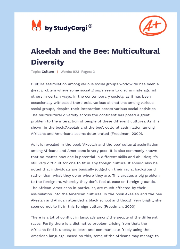 Akeelah and the Bee: Multicultural Diversity. Page 1