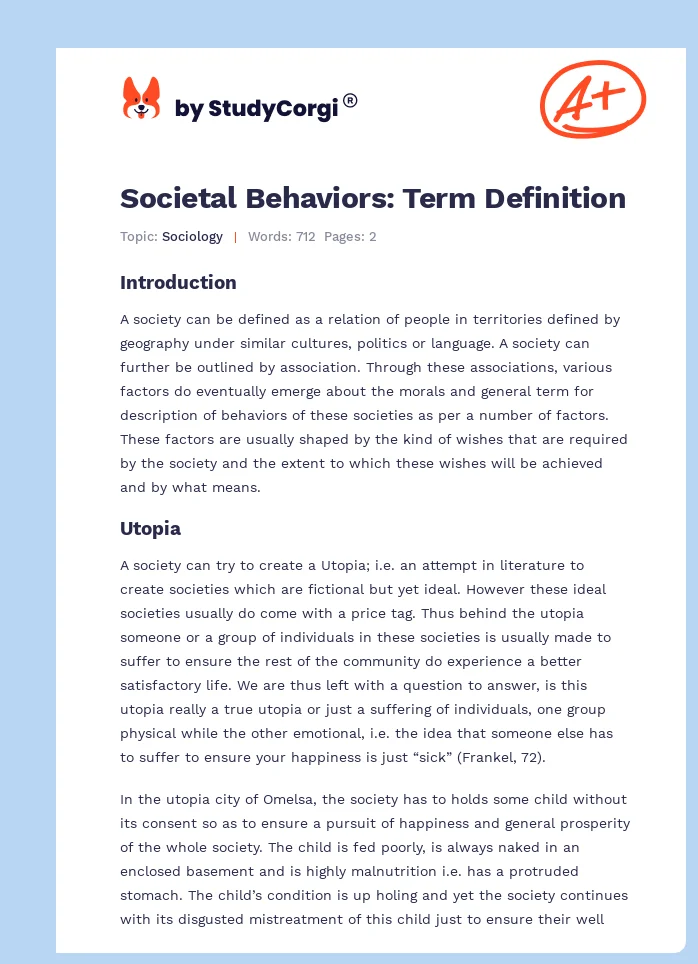 Societal Behaviors: Term Definition. Page 1
