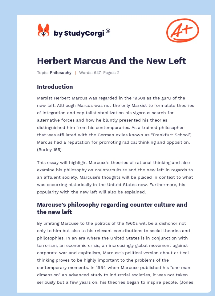 Herbert Marcus And the New Left. Page 1