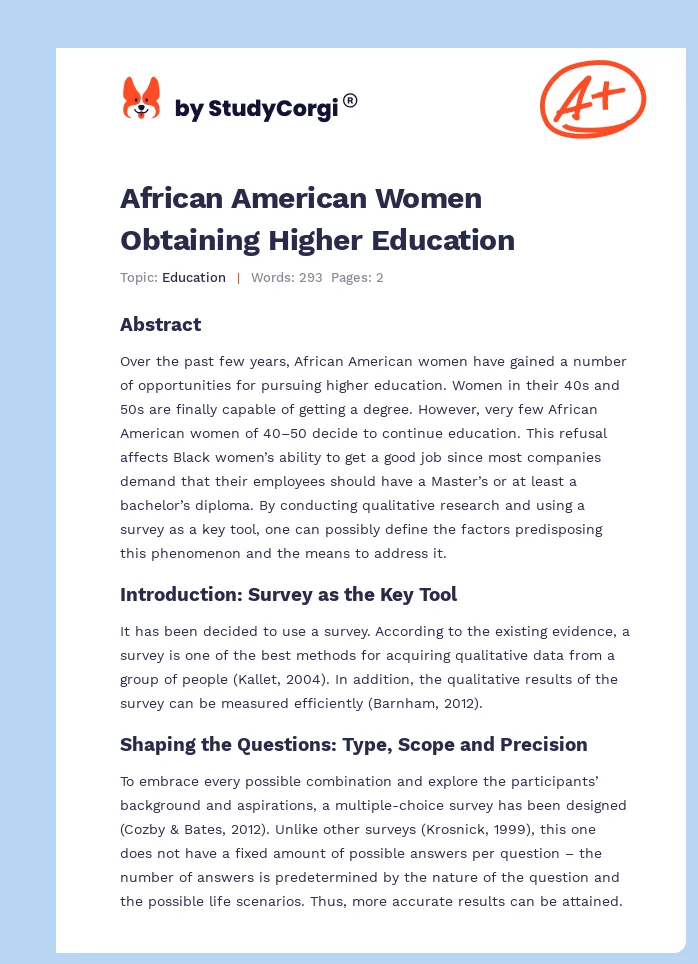 African American Women Obtaining Higher Education. Page 1
