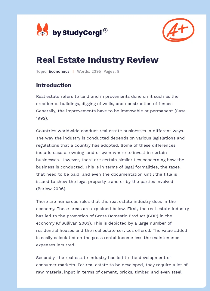 Real Estate Industry Review. Page 1