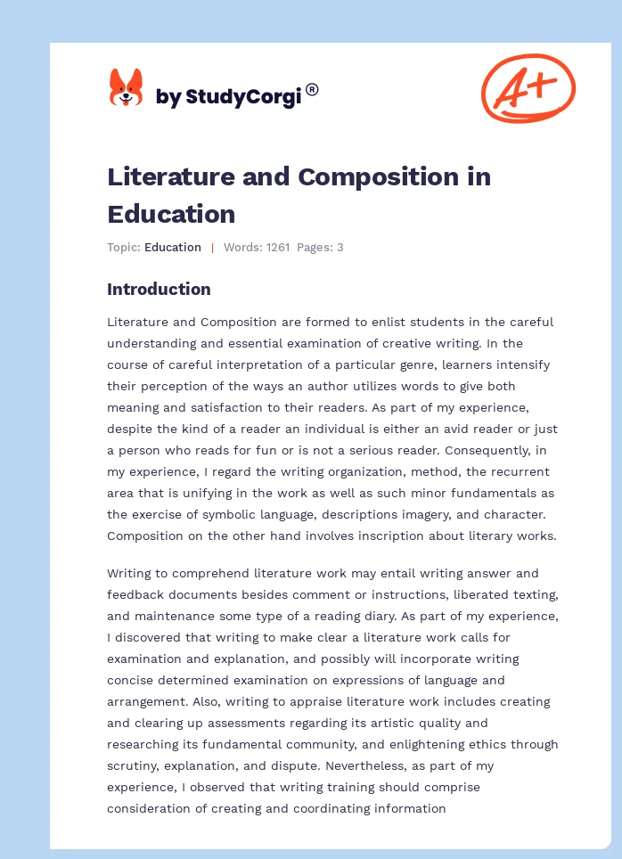 Literature and Composition in Education. Page 1