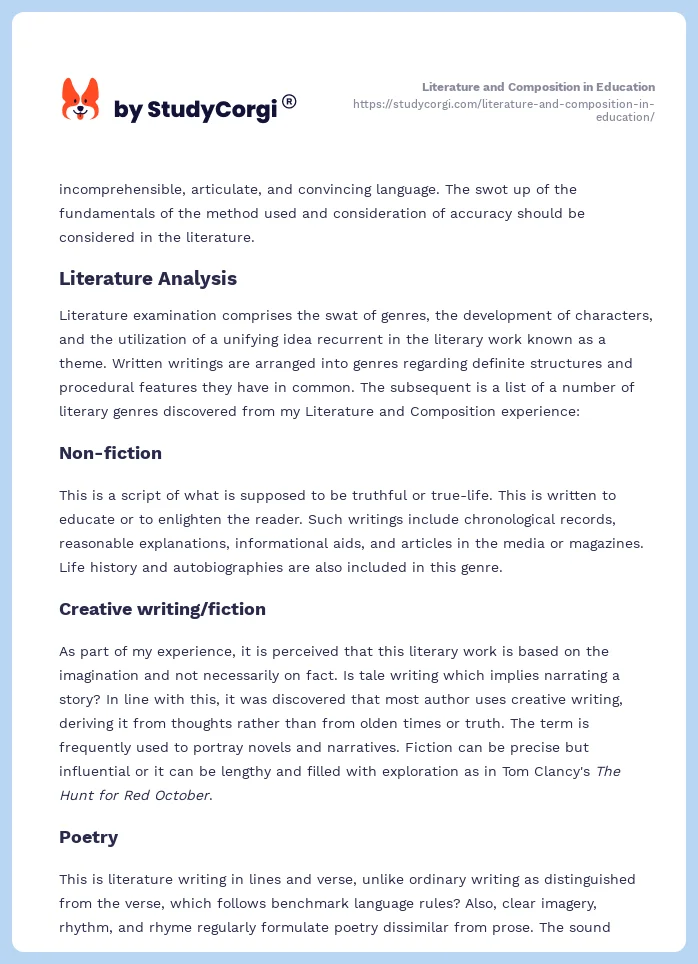 Literature and Composition in Education. Page 2