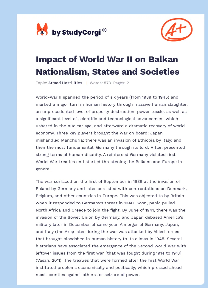 Impact of World War II on Balkan Nationalism, States and Societies. Page 1