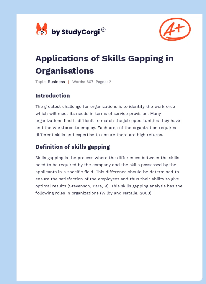 Applications of Skills Gapping in Organisations. Page 1