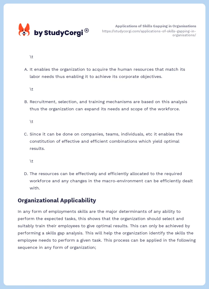 Applications of Skills Gapping in Organisations. Page 2