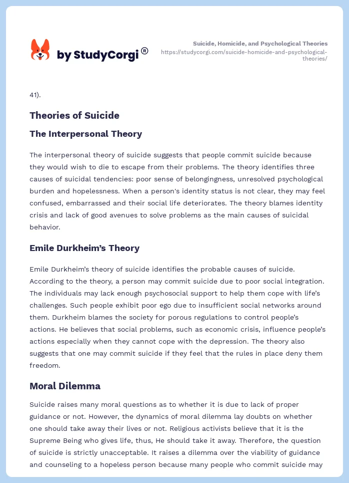 Suicide, Homicide, and Psychological Theories. Page 2