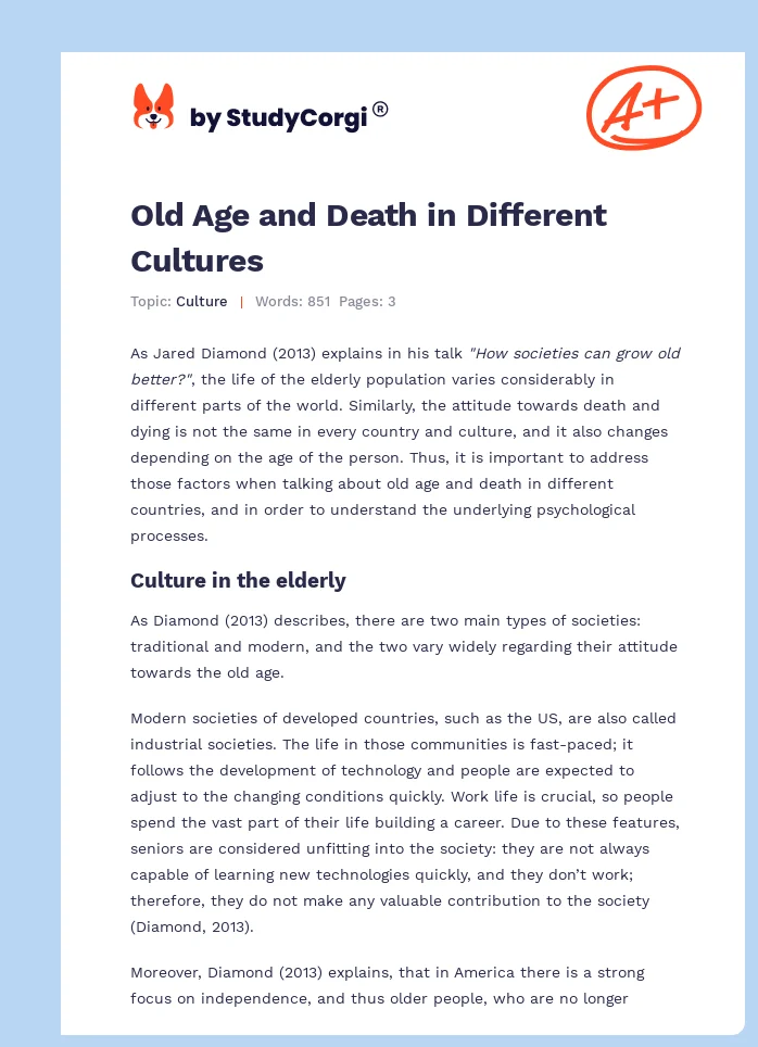 Old Age and Death in Different Cultures. Page 1