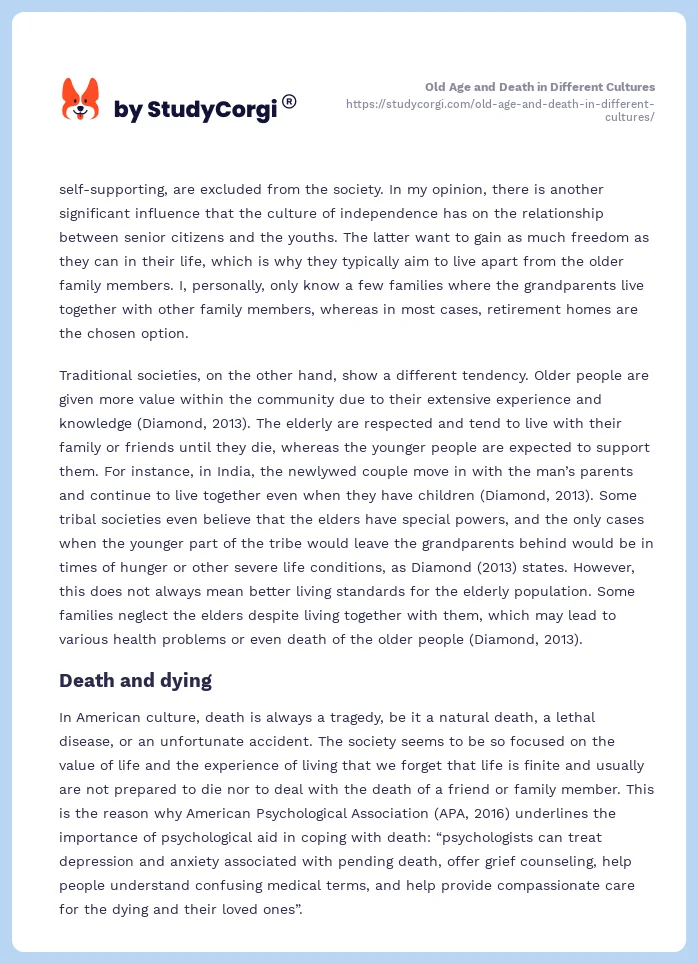 Old Age and Death in Different Cultures. Page 2