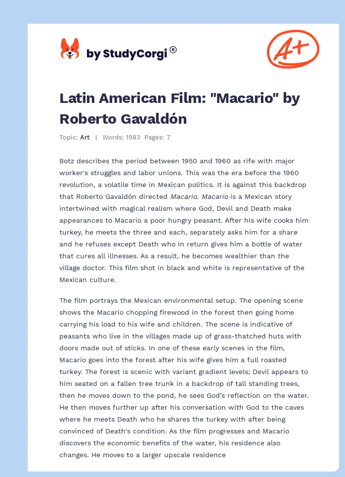 Latin American Film: "Macario" by Roberto Gavaldón. Page 1