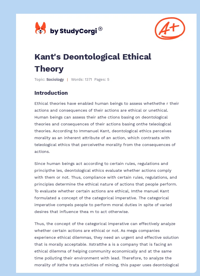 Kant's Deontological Ethical Theory. Page 1