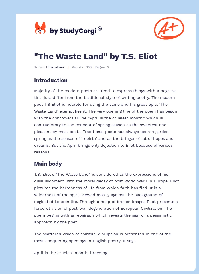 "The Waste Land" by T.S. Eliot. Page 1