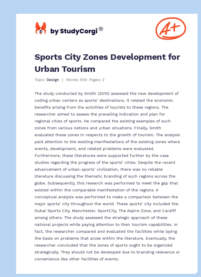 Sports City Zones Development for Urban Tourism. Page 1