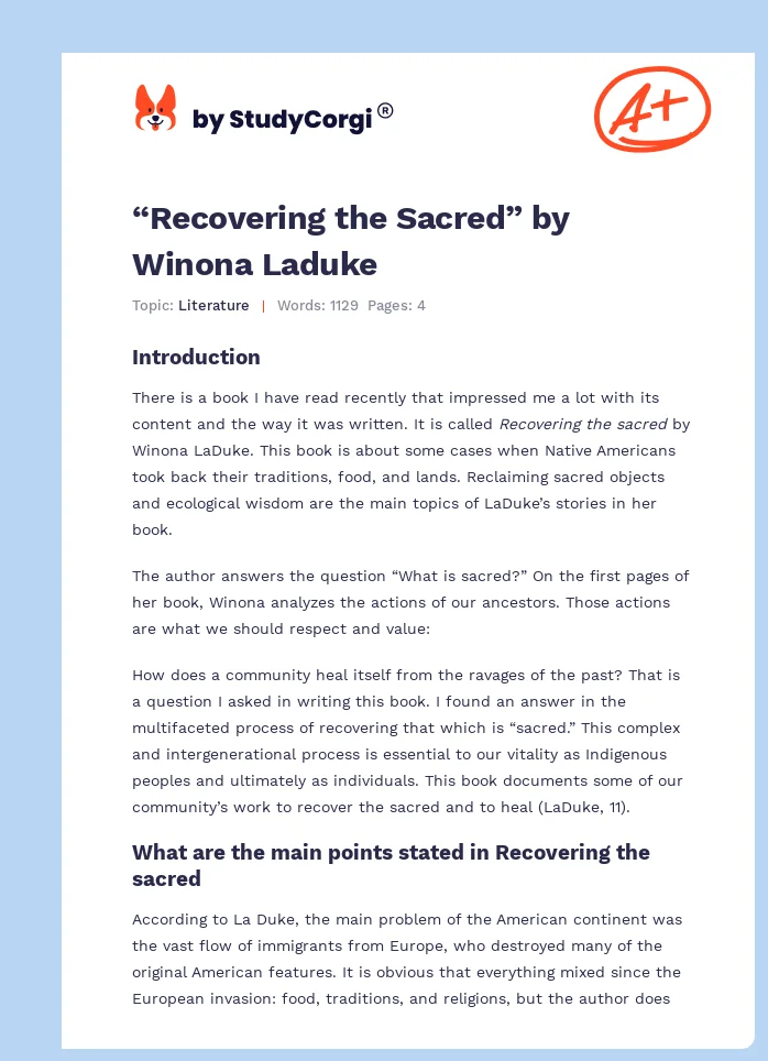 “Recovering the Sacred” by Winona Laduke. Page 1