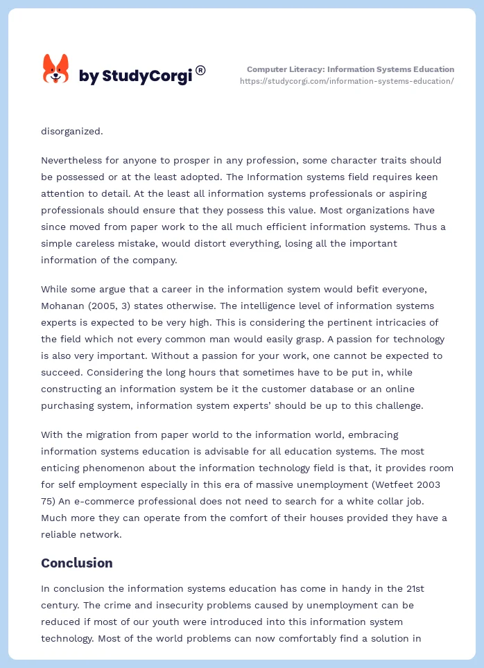 Computer Literacy: Information Systems Education. Page 2