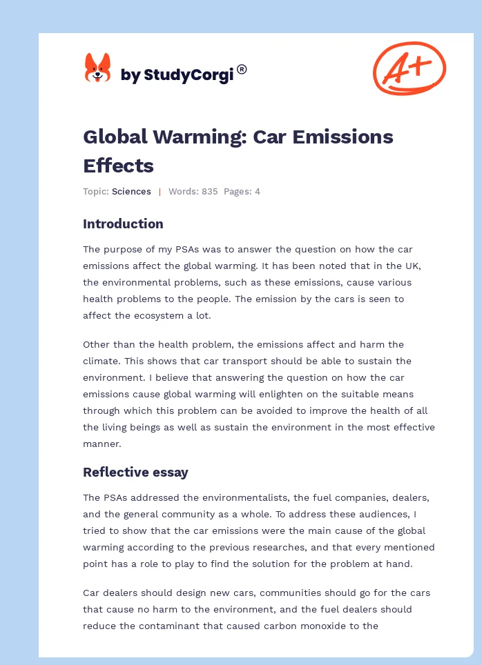 Global Warming: Car Emissions Effects. Page 1