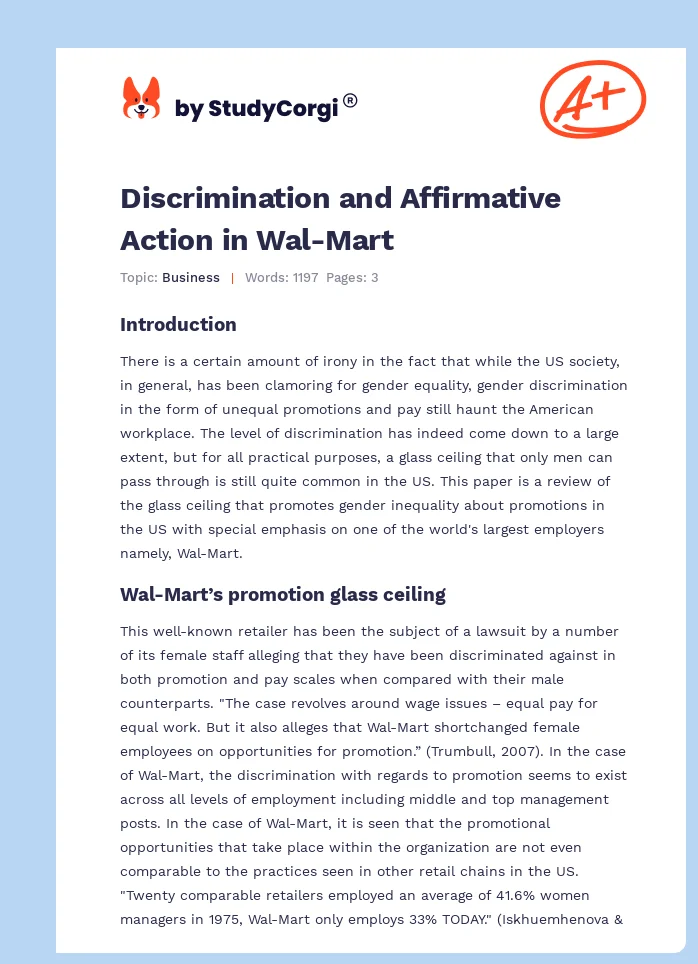 Discrimination and Affirmative Action in Wal-Mart. Page 1