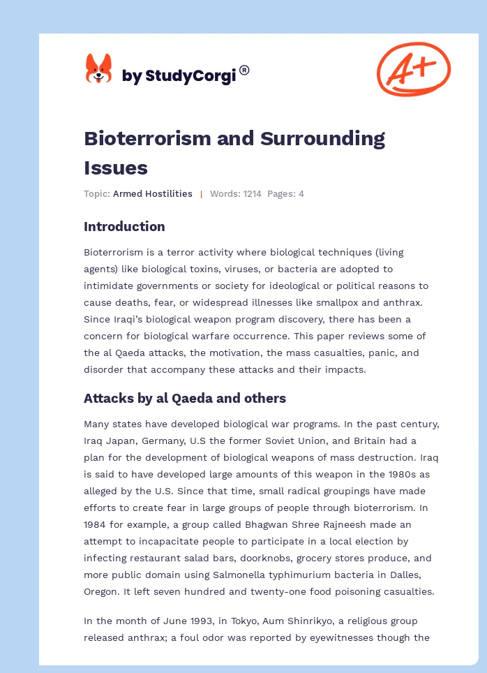 Bioterrorism and Surrounding Issues. Page 1