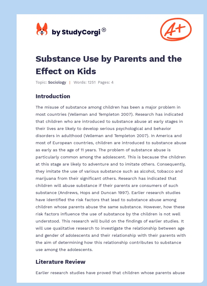 Substance Use by Parents and the Effect on Kids. Page 1