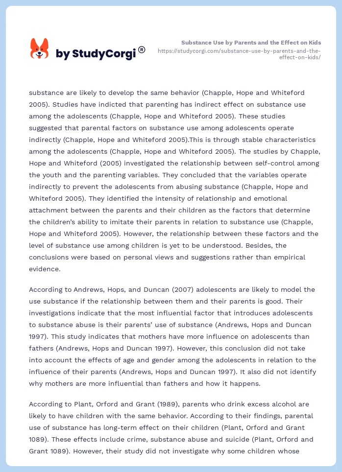 Substance Use by Parents and the Effect on Kids. Page 2