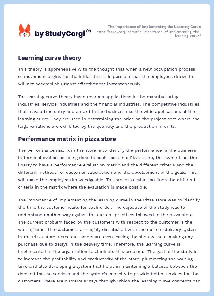The Importance of Implementing the Learning Curve. Page 2