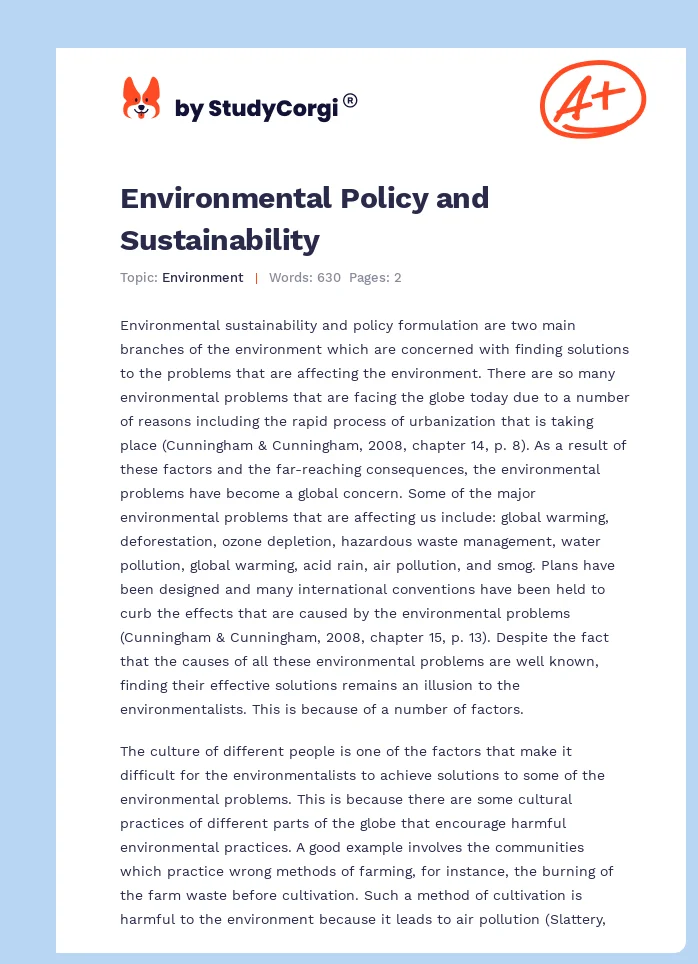 Environmental Policy and Sustainability. Page 1