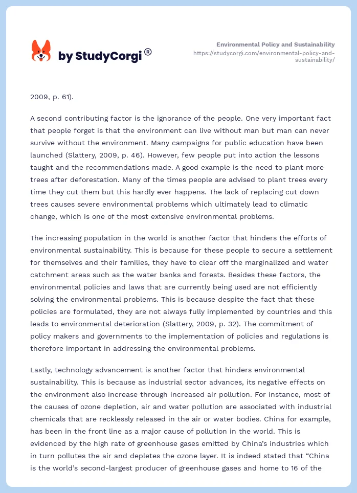 Environmental Policy and Sustainability. Page 2
