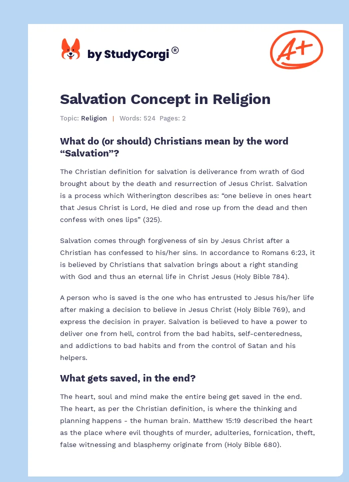 Salvation Concept in Religion. Page 1