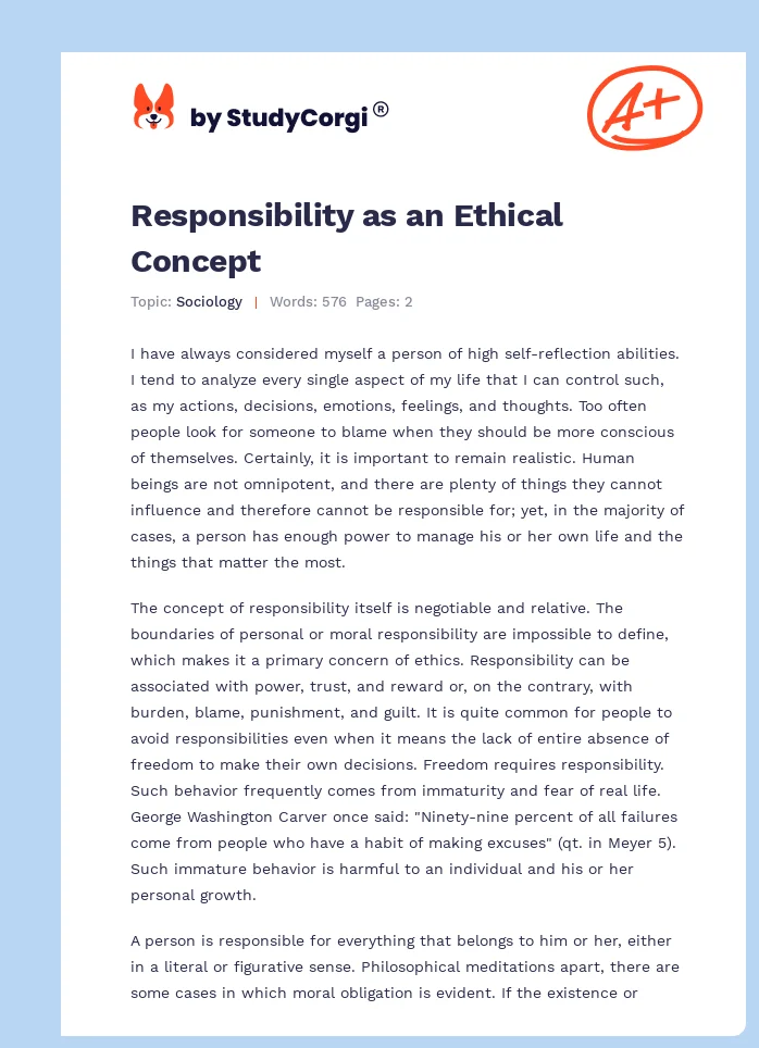 Responsibility as an Ethical Concept. Page 1