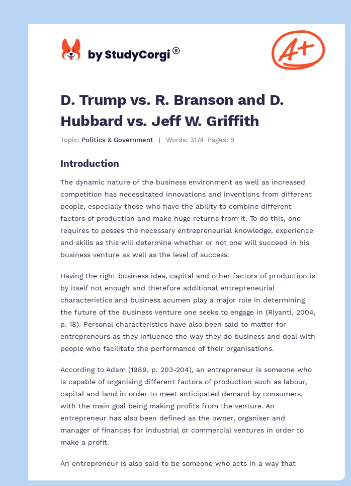 D. Trump vs. R. Branson and D. Hubbard vs. Jeff W. Griffith. Page 1