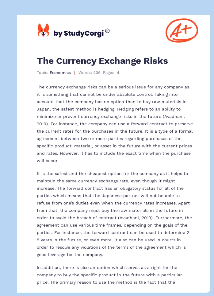 The Currency Exchange Risks. Page 1