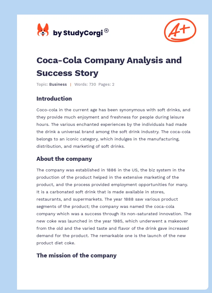Coca-Cola Company Analysis and Success Story. Page 1